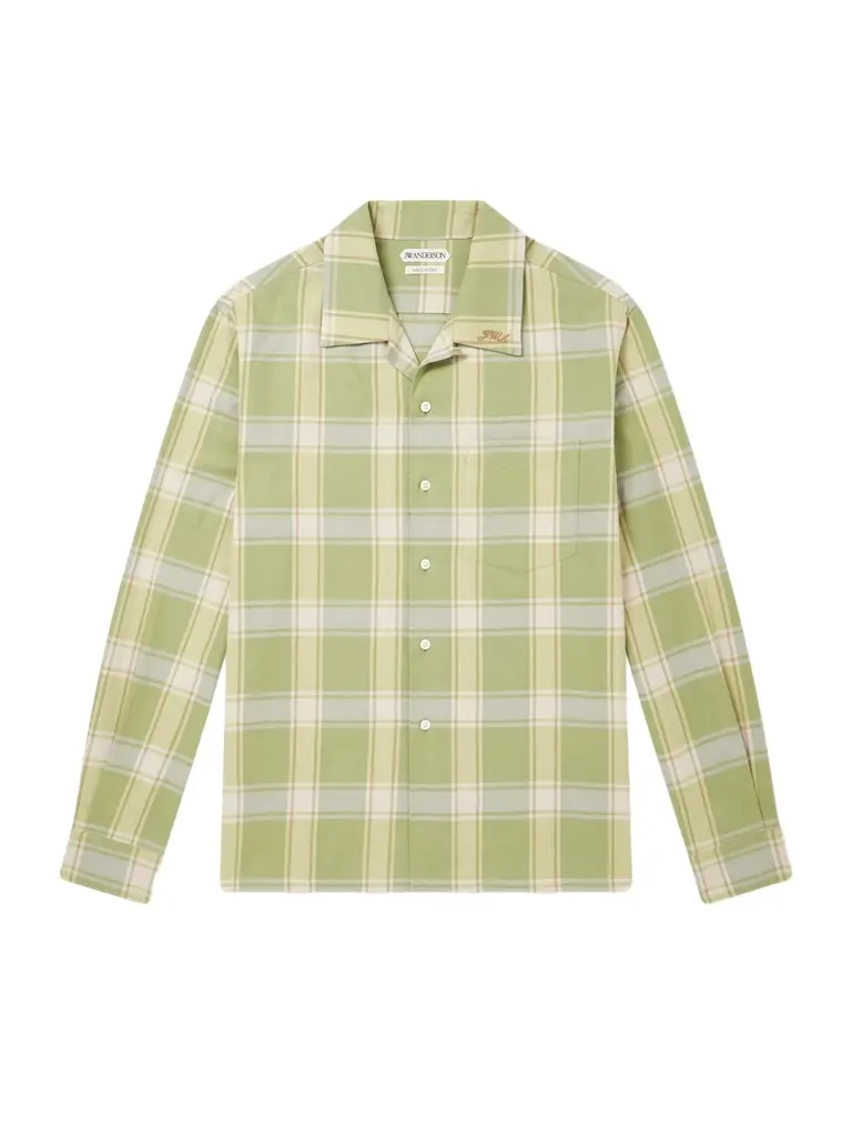 JW Anderson Reversible-Collar Logo-Embroidered Checked Cotton-Twill Shirt - Men