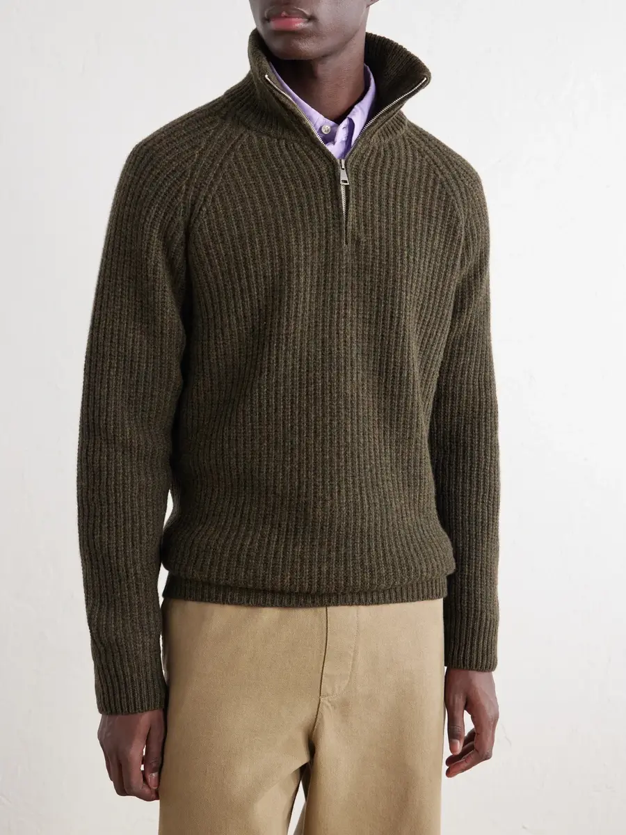 Ghiaia Cashmere Ribbed Wool Half-Zip Sweater - Men | Thumbnail 3 Ghiaia Cashmere Ribbed Wool Half-Zip Sweater - Men | Thumbnail 3