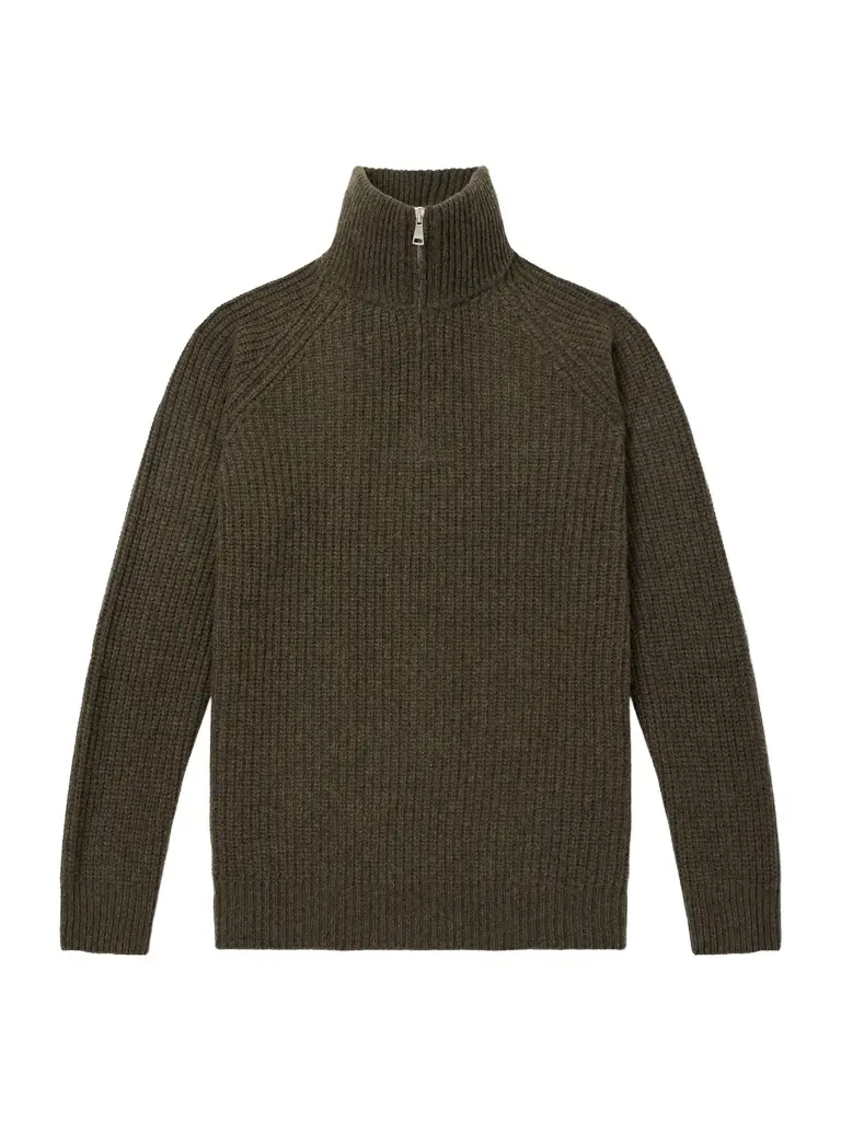 Ghiaia Cashmere Ribbed Wool Half-Zip Sweater - Men