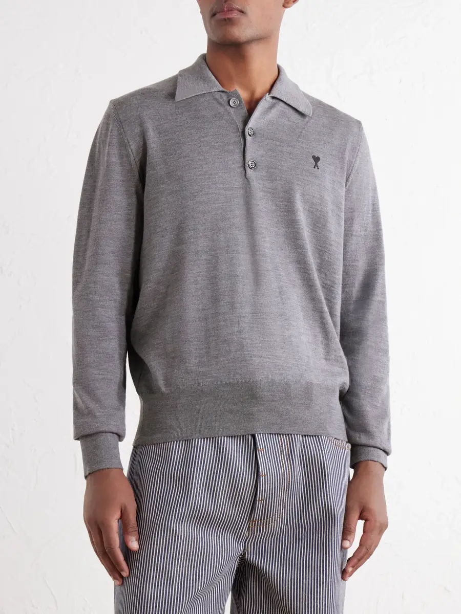 AMI PARIS Logo-Embroidered Merino Wool Polo Shirt - Men | Thumbnail 3 AMI PARIS Logo-Embroidered Merino Wool Polo Shirt - Men | Thumbnail 3