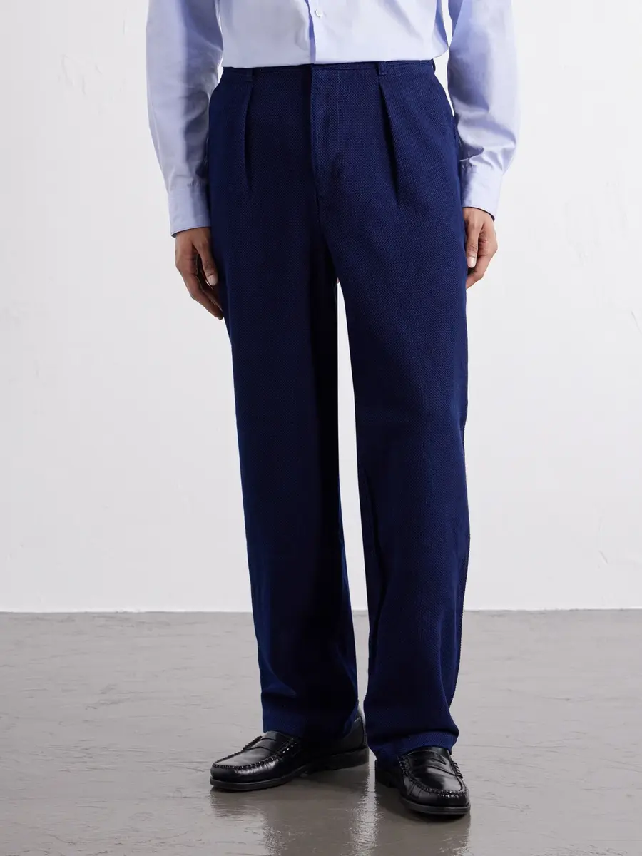 Blue Blue Japan Wide-Leg Pleated Cotton-Sashiko Trousers - Men | Thumbnail 3 Blue Blue Japan Wide-Leg Pleated Cotton-Sashiko Trousers - Men | Thumbnail 3