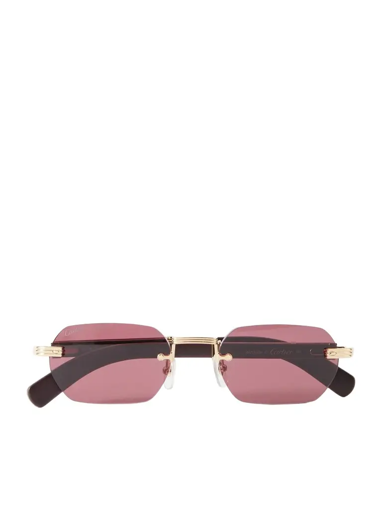 Cartier Eyewear Première de Cartier Square-Frame Gold-Tone Metal and Wood Sunglasses - Men