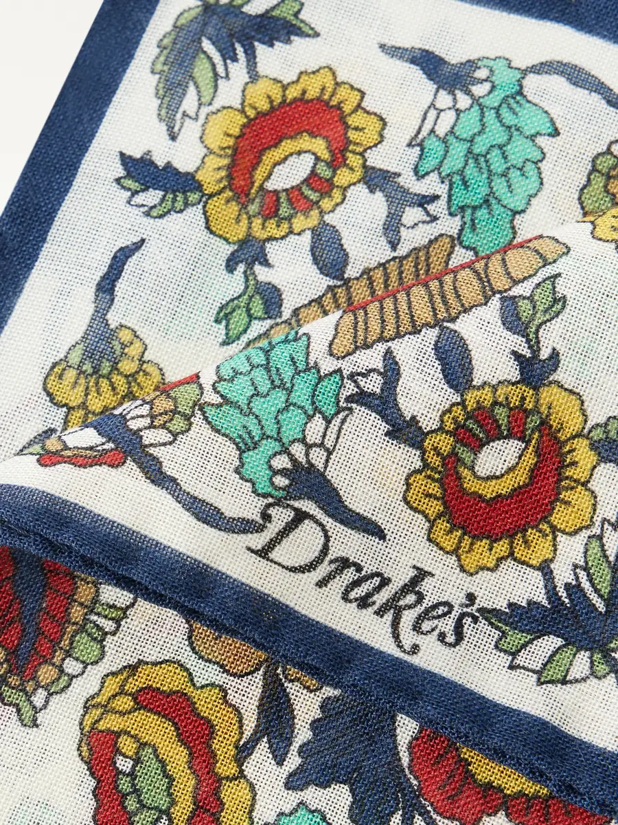 Drake's Folk Rider Printed Wool and Silk-Blend Gauze Pocket Square - Men | Thumbnail 3 Drake's Folk Rider Printed Wool and Silk-Blend Gauze Pocket Square - Men | Thumbnail 3