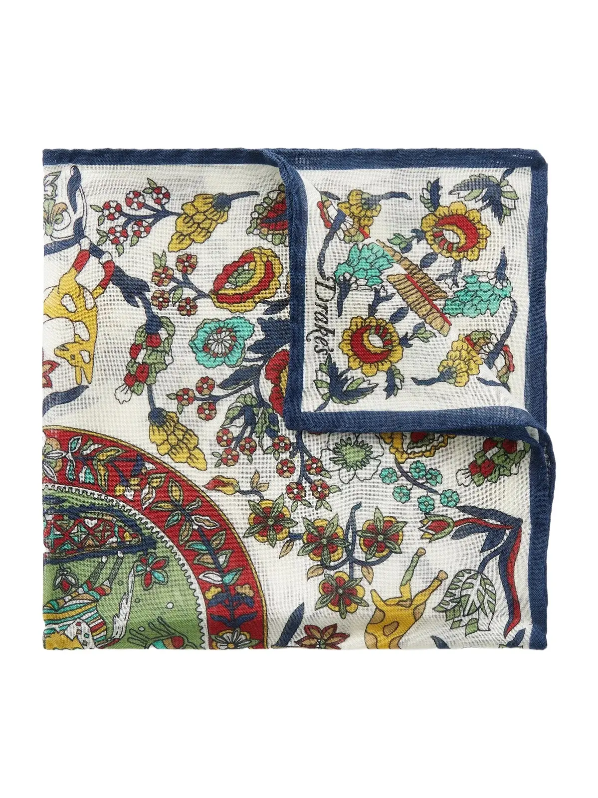 Drake's Folk Rider Printed Wool and Silk-Blend Gauze Pocket Square - Men