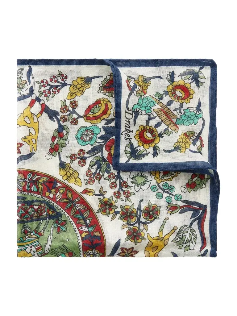 Drake's Folk Rider Printed Wool and Silk-Blend Gauze Pocket Square - Men