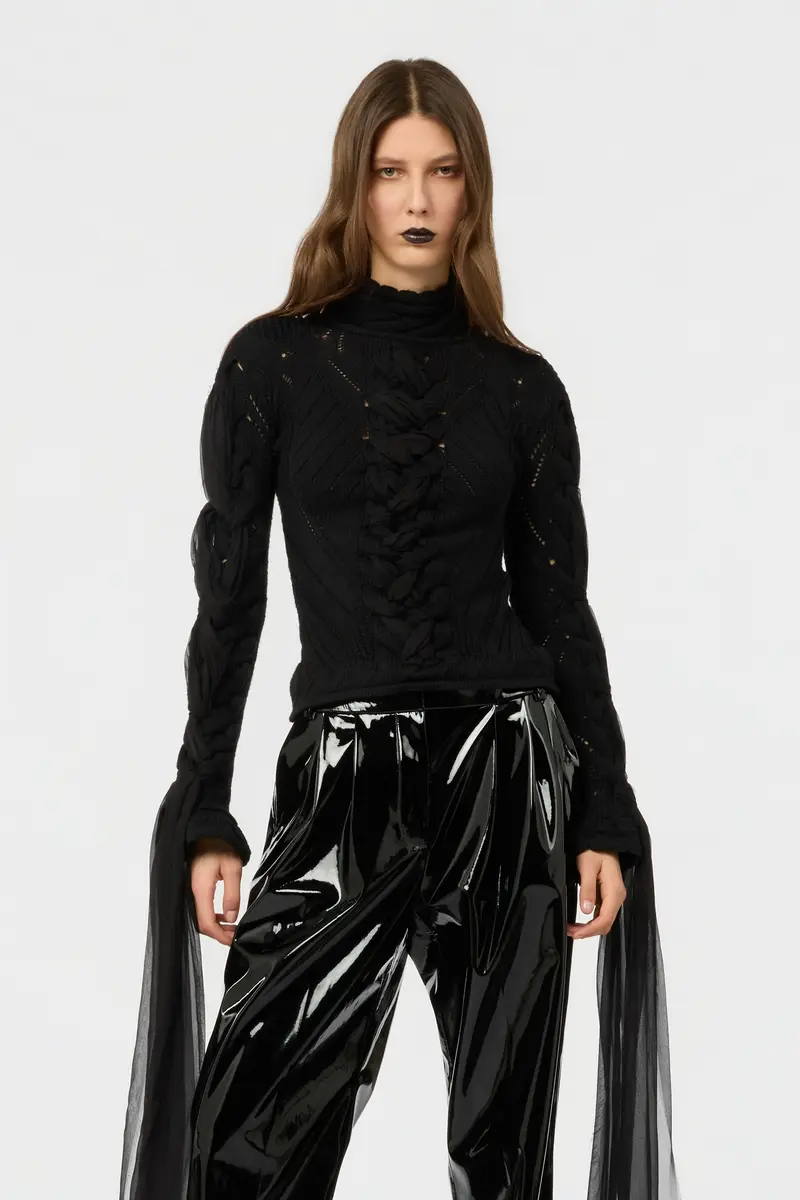 Roberto Cavalli Cropped Braided Knit Top With High Neck | Thumbnail 2 Roberto Cavalli Cropped Braided Knit Top With High Neck | Thumbnail 2