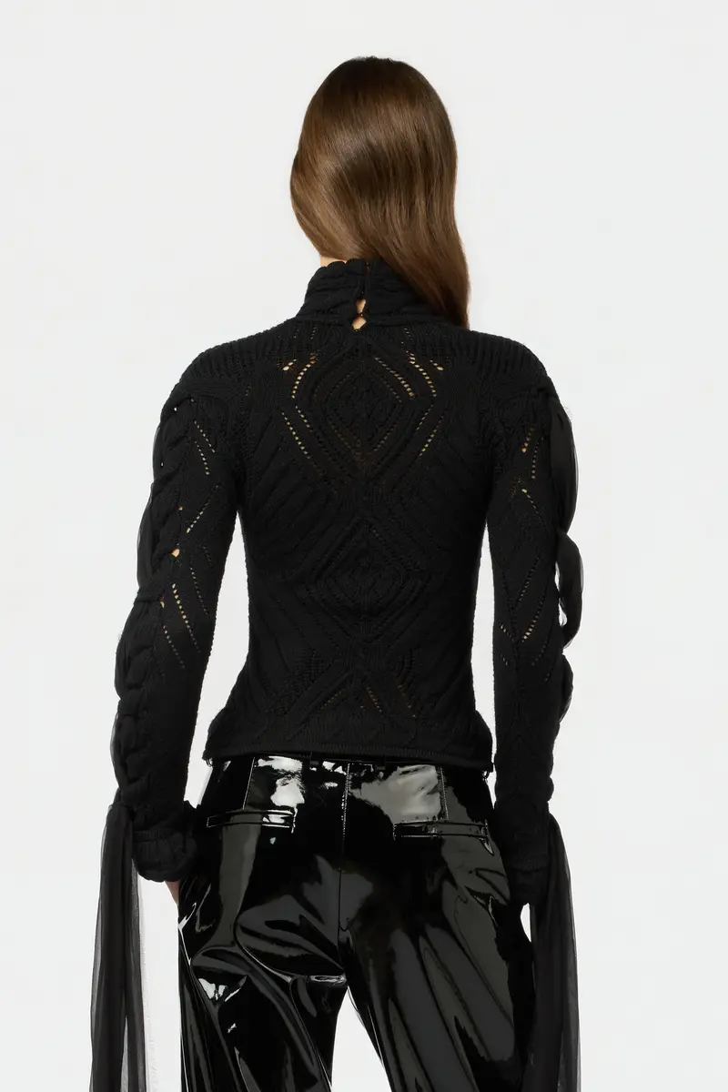 Roberto Cavalli Cropped Braided Knit Top With High Neck | Thumbnail 3 Roberto Cavalli Cropped Braided Knit Top With High Neck | Thumbnail 3