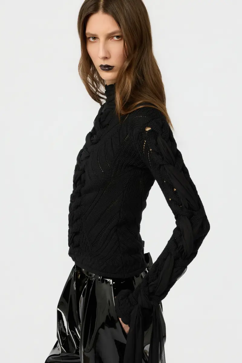 Roberto Cavalli Cropped Braided Knit Top With High Neck | Thumbnail 4 Roberto Cavalli Cropped Braided Knit Top With High Neck | Thumbnail 4