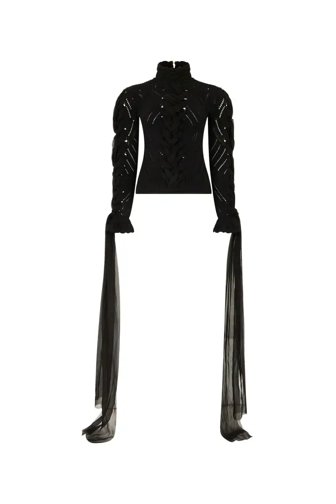 Cropped Braided Knit Top With High Neck Cropped Braided Knit Top With High Neck