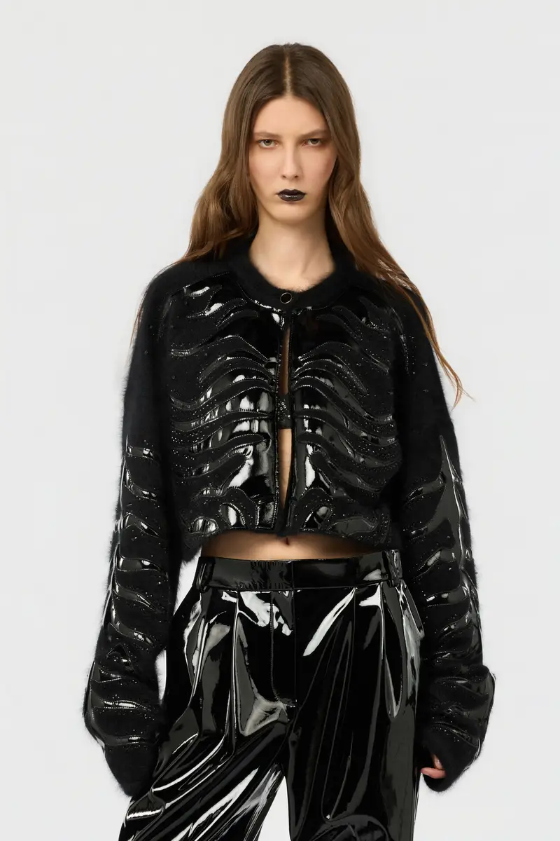 Roberto Cavalli Black Cropped Cardigan With Zebra Motif | Thumbnail 2 Roberto Cavalli Black Cropped Cardigan With Zebra Motif | Thumbnail 2