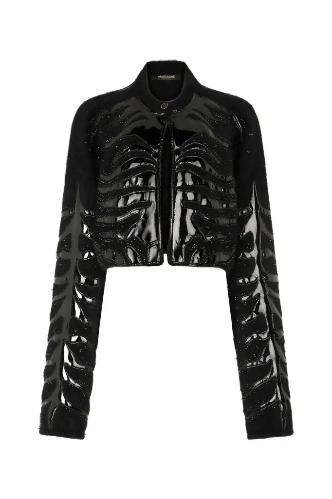 Roberto Cavalli Black Cropped Cardigan With Zebra Motif