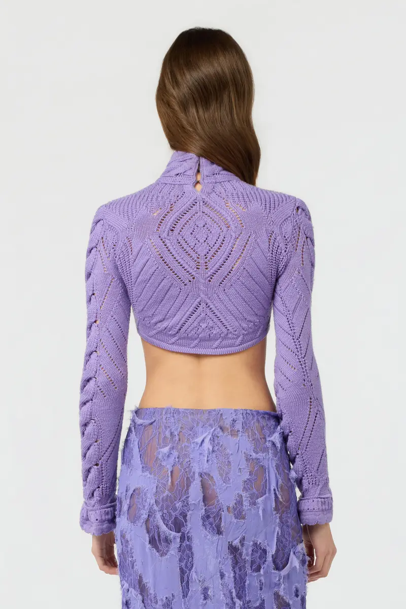 Roberto Cavalli Cropped Braided Knit Top With High Neck | Thumbnail 3 Roberto Cavalli Cropped Braided Knit Top With High Neck | Thumbnail 3