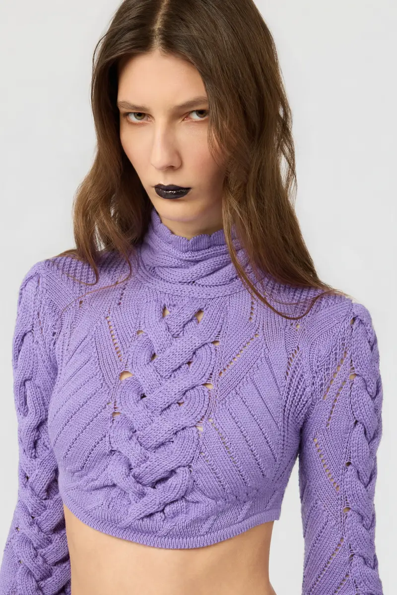 Roberto Cavalli Cropped Braided Knit Top With High Neck | Thumbnail 4 Roberto Cavalli Cropped Braided Knit Top With High Neck | Thumbnail 4