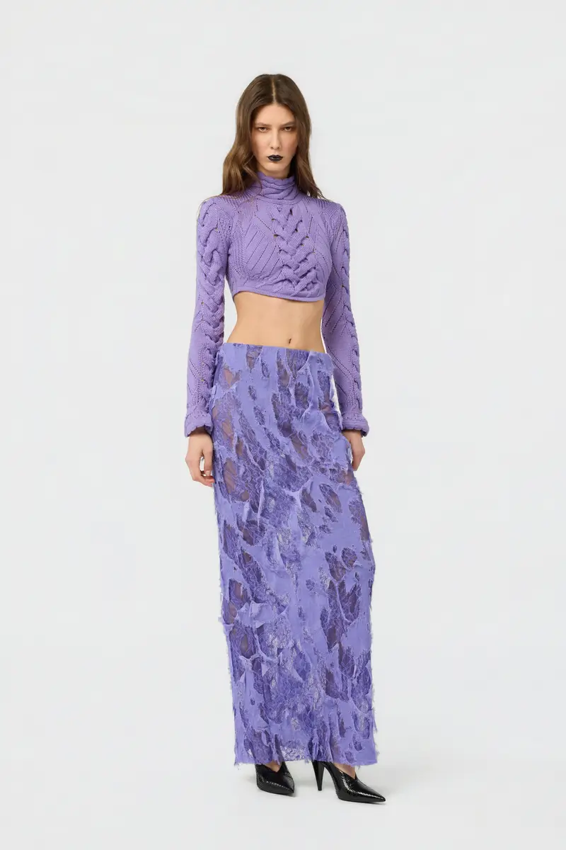 Roberto Cavalli Cropped Braided Knit Top With High Neck | Thumbnail 6 Roberto Cavalli Cropped Braided Knit Top With High Neck | Thumbnail 6
