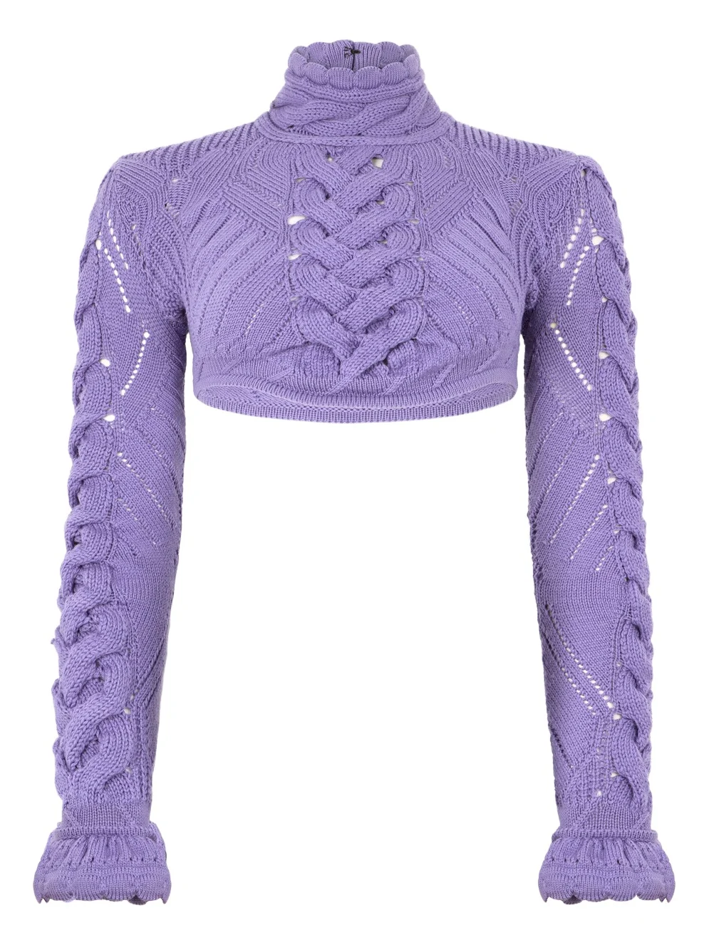Roberto Cavalli Cropped Braided Knit Top With High Neck