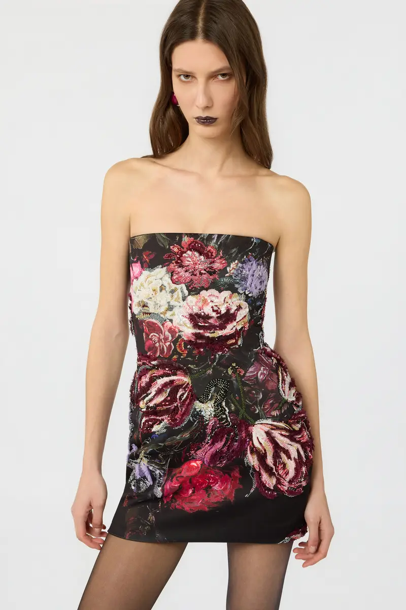 Roberto Cavalli Embroidered Mini Dress With Fiammingo Flowers Print | Thumbnail 4