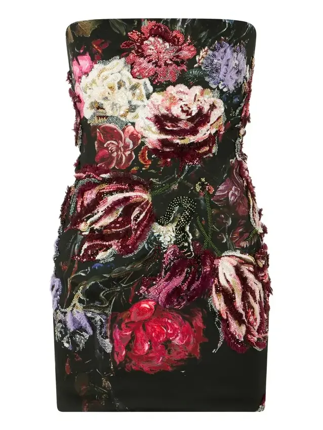 Roberto Cavalli Embroidered Mini Dress With Fiammingo Flowers Print