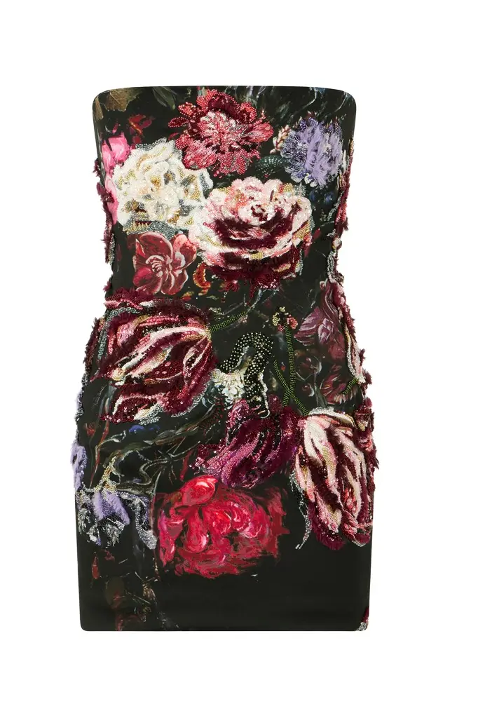 Embroidered Mini Dress With Fiammingo Flowers Print