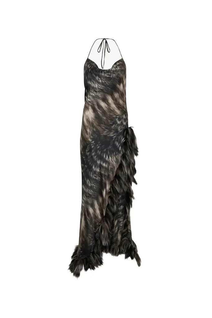 Dress in Silk with Fur Print