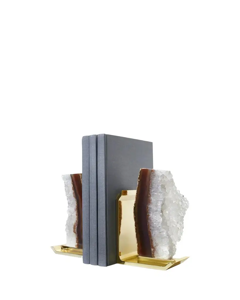 Anna New York Fim Bookends, Agate Druze & Gold - Set of 2