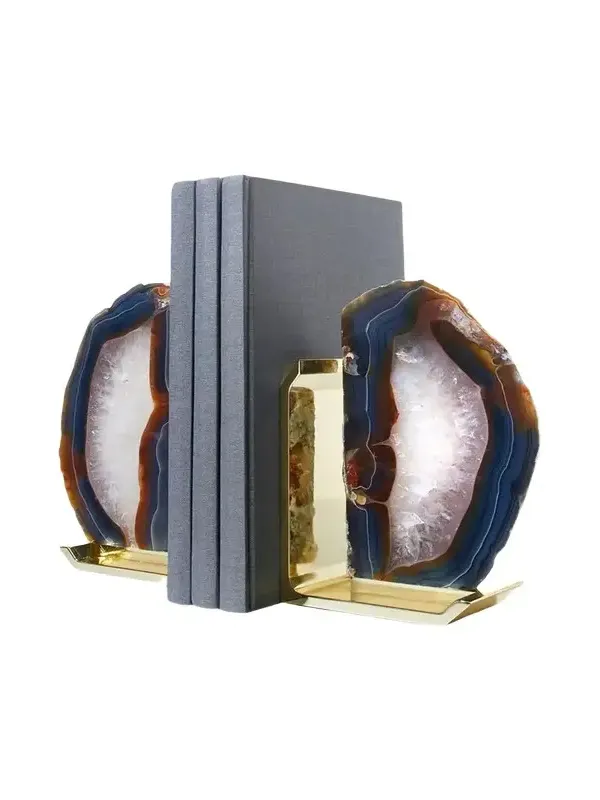 Anna New York Fim Agate & Brass Bookends