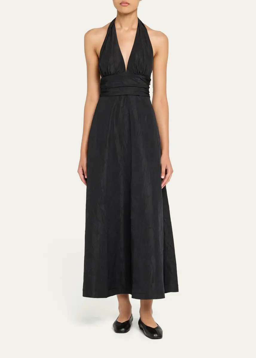 BERNADETTE Marylin Camelia Embossed Cotton Midi Halter Dress | Thumbnail 2 BERNADETTE Marylin Camelia Embossed Cotton Midi Halter Dress | Thumbnail 2