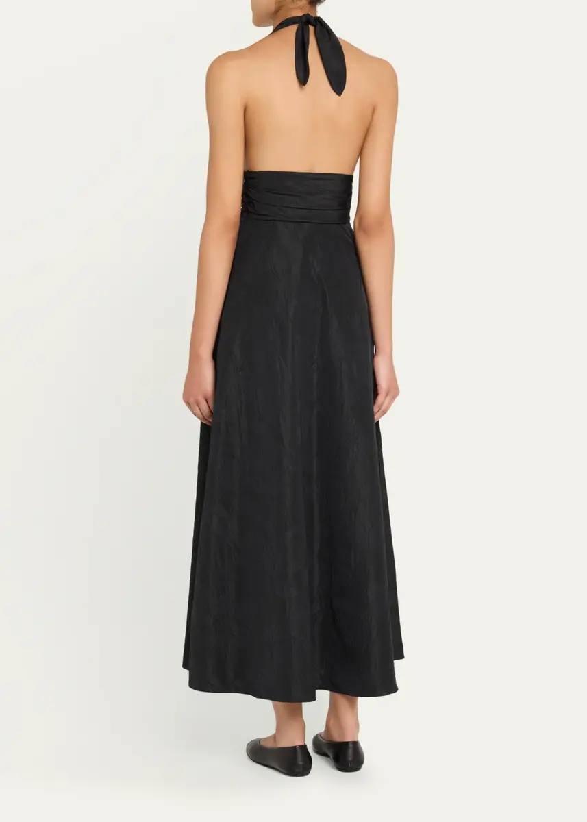 BERNADETTE Marylin Camelia Embossed Cotton Midi Halter Dress | Thumbnail 3 BERNADETTE Marylin Camelia Embossed Cotton Midi Halter Dress | Thumbnail 3