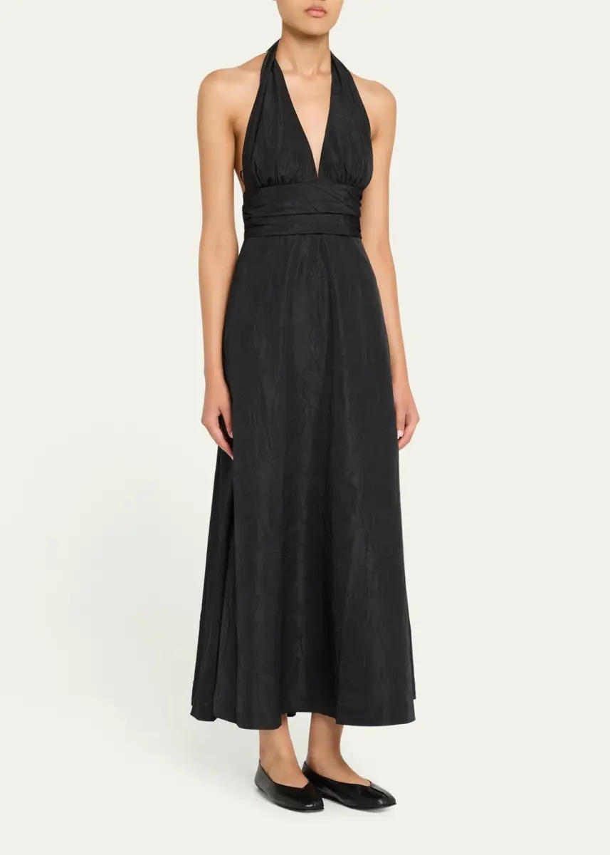 BERNADETTE Marylin Camelia Embossed Cotton Midi Halter Dress | Thumbnail 4 BERNADETTE Marylin Camelia Embossed Cotton Midi Halter Dress | Thumbnail 4
