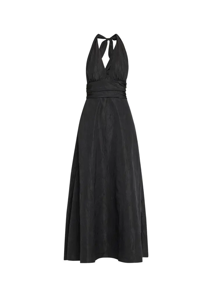 Marylin Camelia Embossed Cotton Midi Halter Dress
