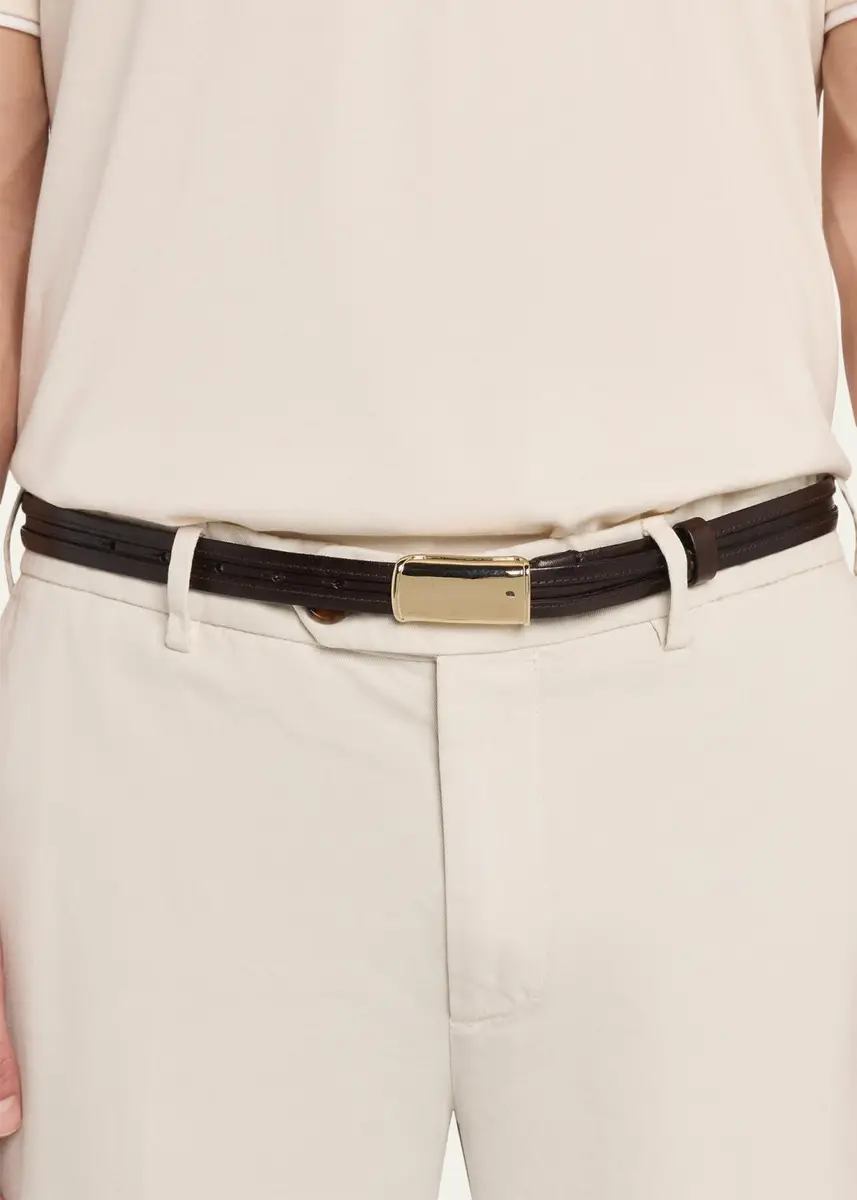 Brunello Cucinelli Men's Leather Belt with Box-Frame Buckle | Thumbnail 2 Brunello Cucinelli Men's Leather Belt with Box-Frame Buckle | Thumbnail 2