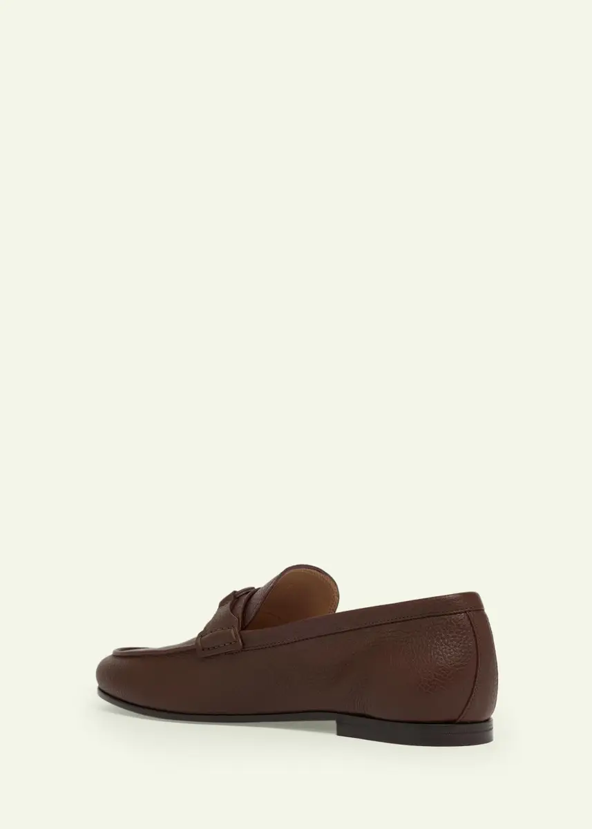 Valentino Garavani Men's V-Logo Grained Leather Loafers | Thumbnail 4
