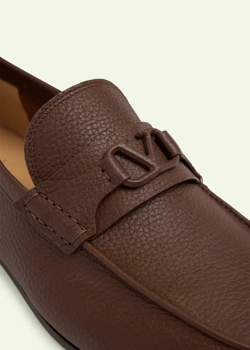 Valentino Garavani Men's V-Logo Grained Leather Loafers | Thumbnail 5