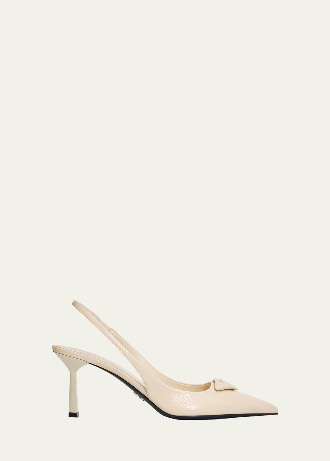 75mm Triangle Logo Leather Slingback Pumps 75mm Triangle Logo Leather Slingback Pumps