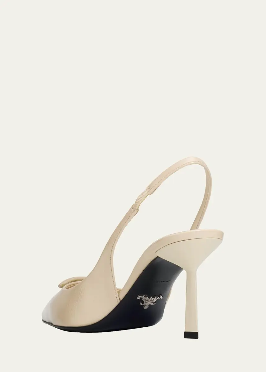 Prada 75mm Triangle Logo Leather Slingback Pumps | Thumbnail 4