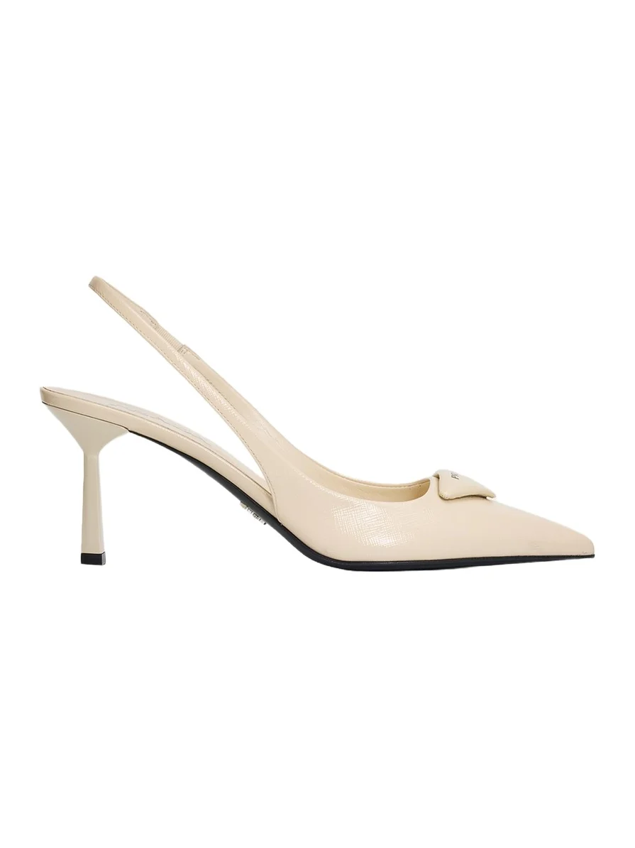Prada 75mm Triangle Logo Leather Slingback Pumps