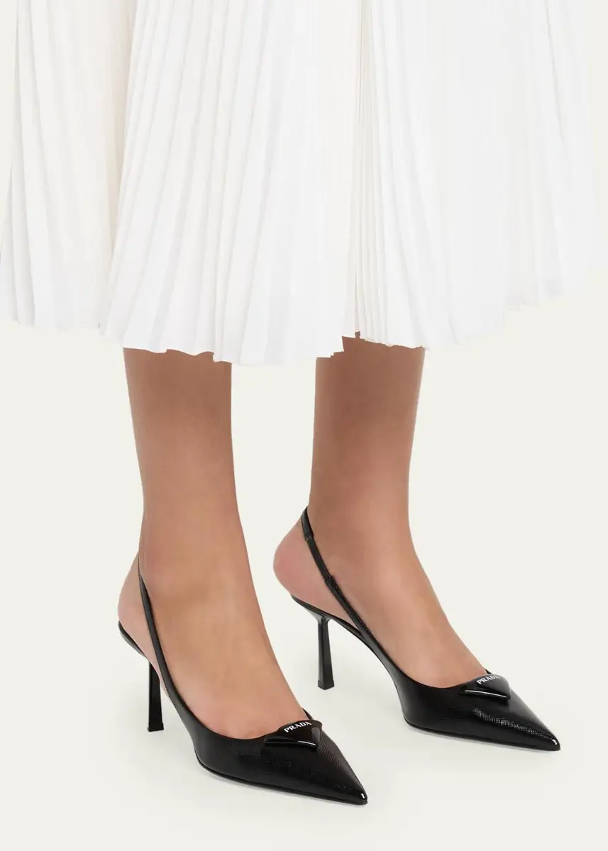 Prada 75mm Triangle Logo Leather Slingback Pumps | Thumbnail 2 Prada 75mm Triangle Logo Leather Slingback Pumps | Thumbnail 2