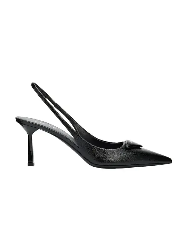 75mm Triangle Logo Leather Slingback Pumps 75mm Triangle Logo Leather Slingback Pumps