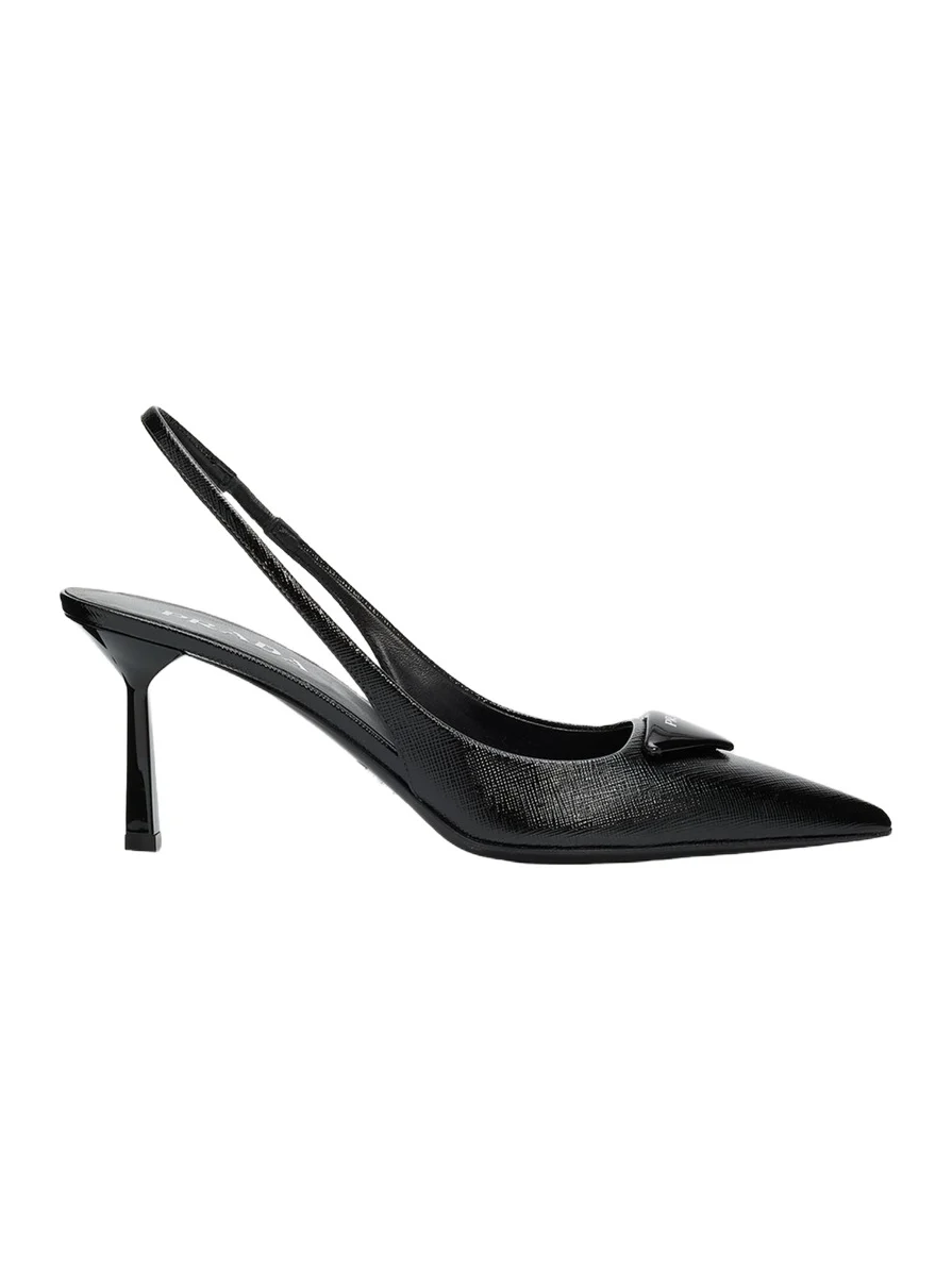 Prada 75mm Triangle Logo Leather Slingback Pumps