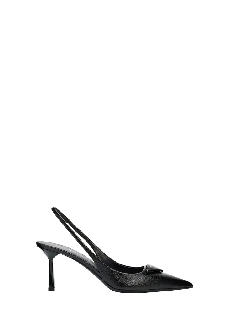 75mm Triangle Logo Leather Slingback Pumps 75mm Triangle Logo Leather Slingback Pumps