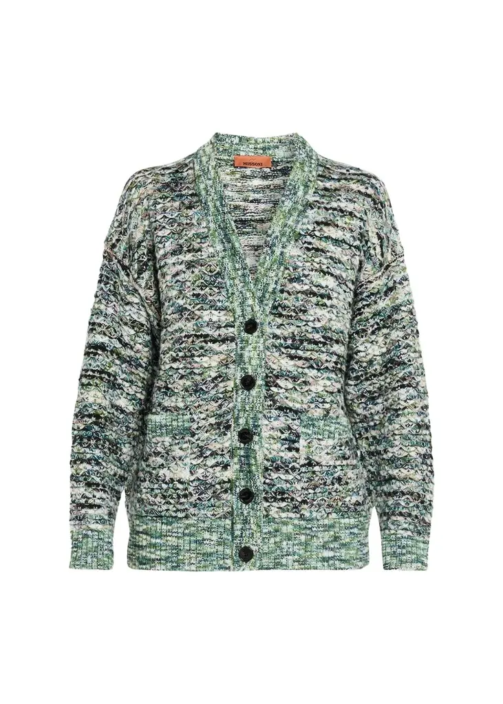 3D Wool-Blend Knit Oversized V-Neck Cardigan 3D Wool-Blend Knit Oversized V-Neck Cardigan