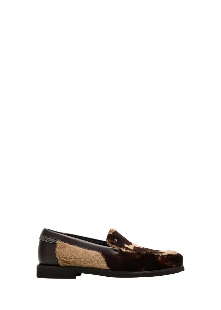 Cow-Print Calf Hair Loafers