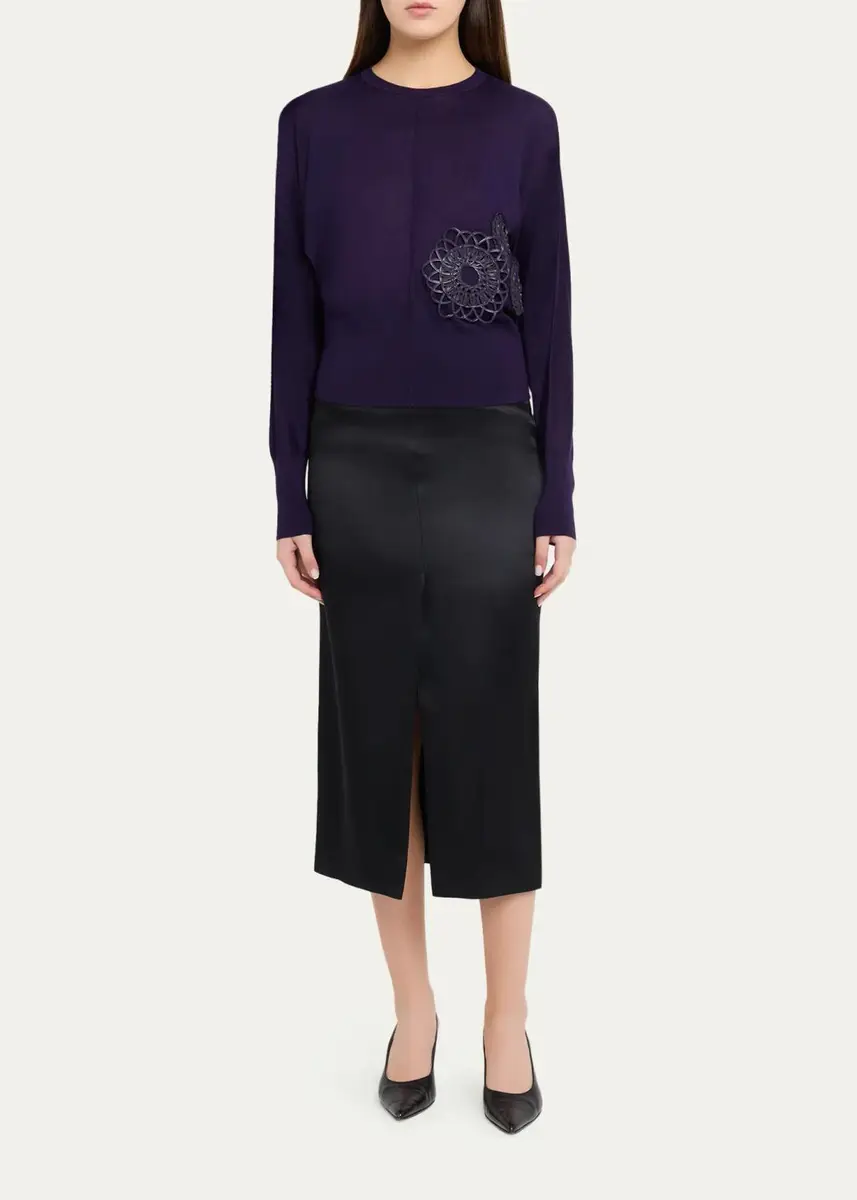 Akris 3D Woven Appliqué Cashmere-Silk Dolman-Sleeve Sweater | Thumbnail 2 Akris 3D Woven Appliqué Cashmere-Silk Dolman-Sleeve Sweater | Thumbnail 2