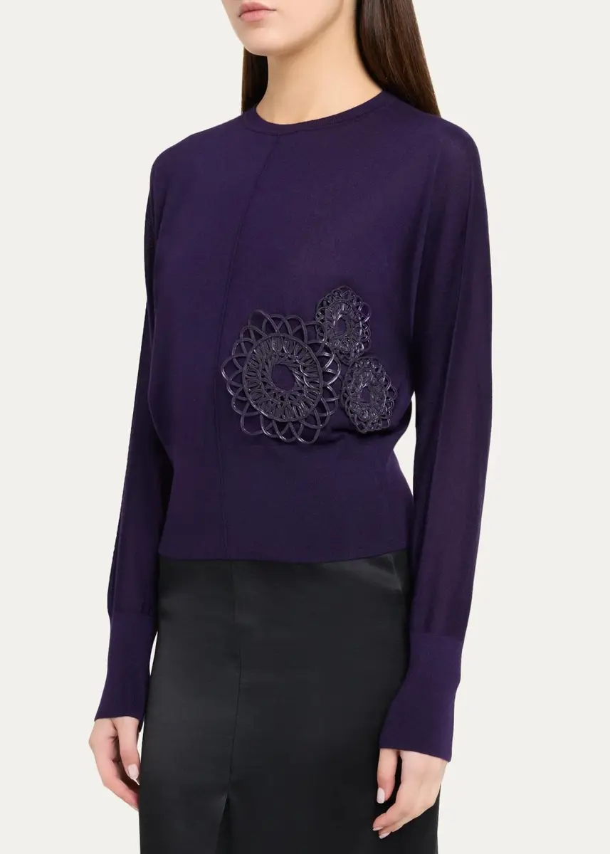 Akris 3D Woven Appliqué Cashmere-Silk Dolman-Sleeve Sweater | Thumbnail 4 Akris 3D Woven Appliqué Cashmere-Silk Dolman-Sleeve Sweater | Thumbnail 4