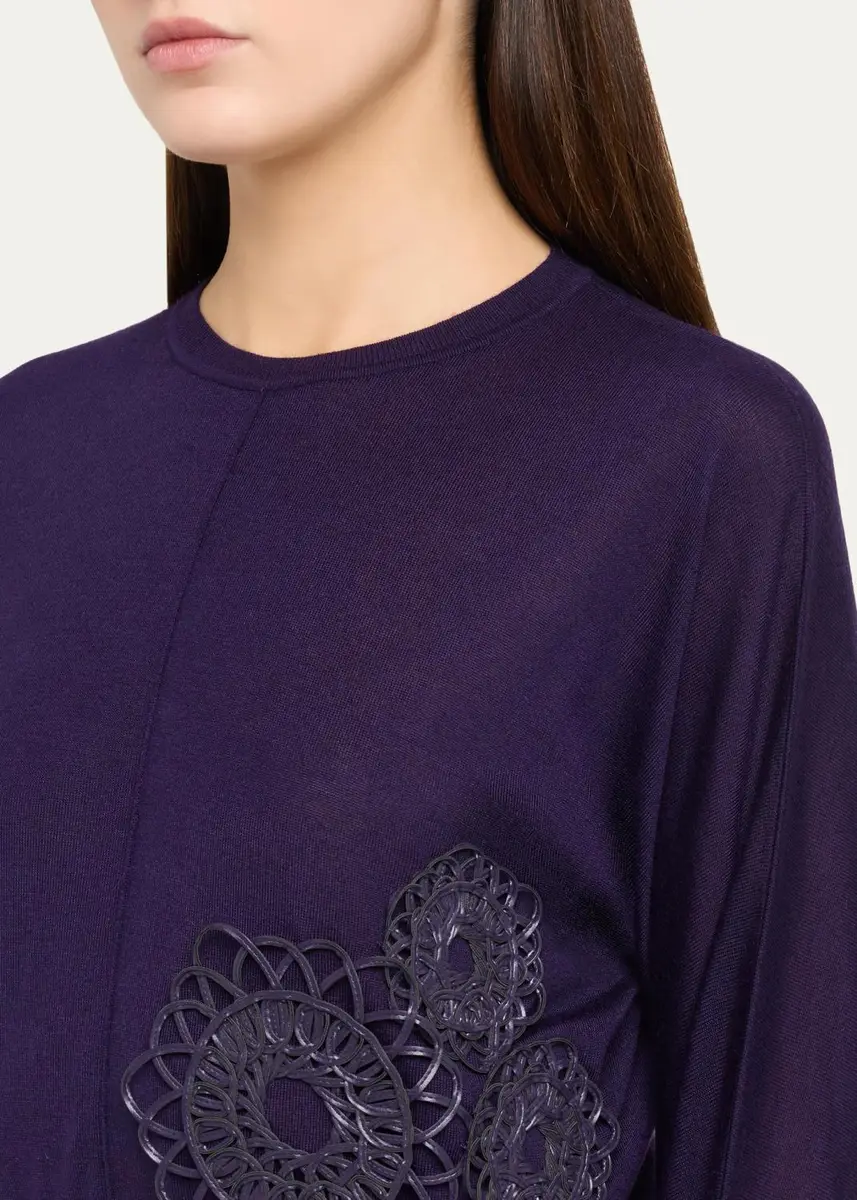 Akris 3D Woven Appliqué Cashmere-Silk Dolman-Sleeve Sweater | Thumbnail 5 Akris 3D Woven Appliqué Cashmere-Silk Dolman-Sleeve Sweater | Thumbnail 5
