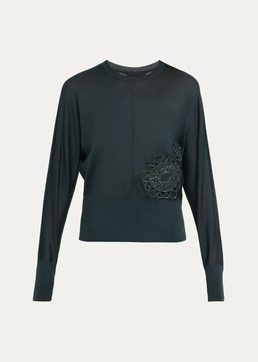 Akris 3D Woven Appliqué Cashmere-Silk Dolman-Sleeve Sweater | Thumbnail 6 Akris 3D Woven Appliqué Cashmere-Silk Dolman-Sleeve Sweater | Thumbnail 6