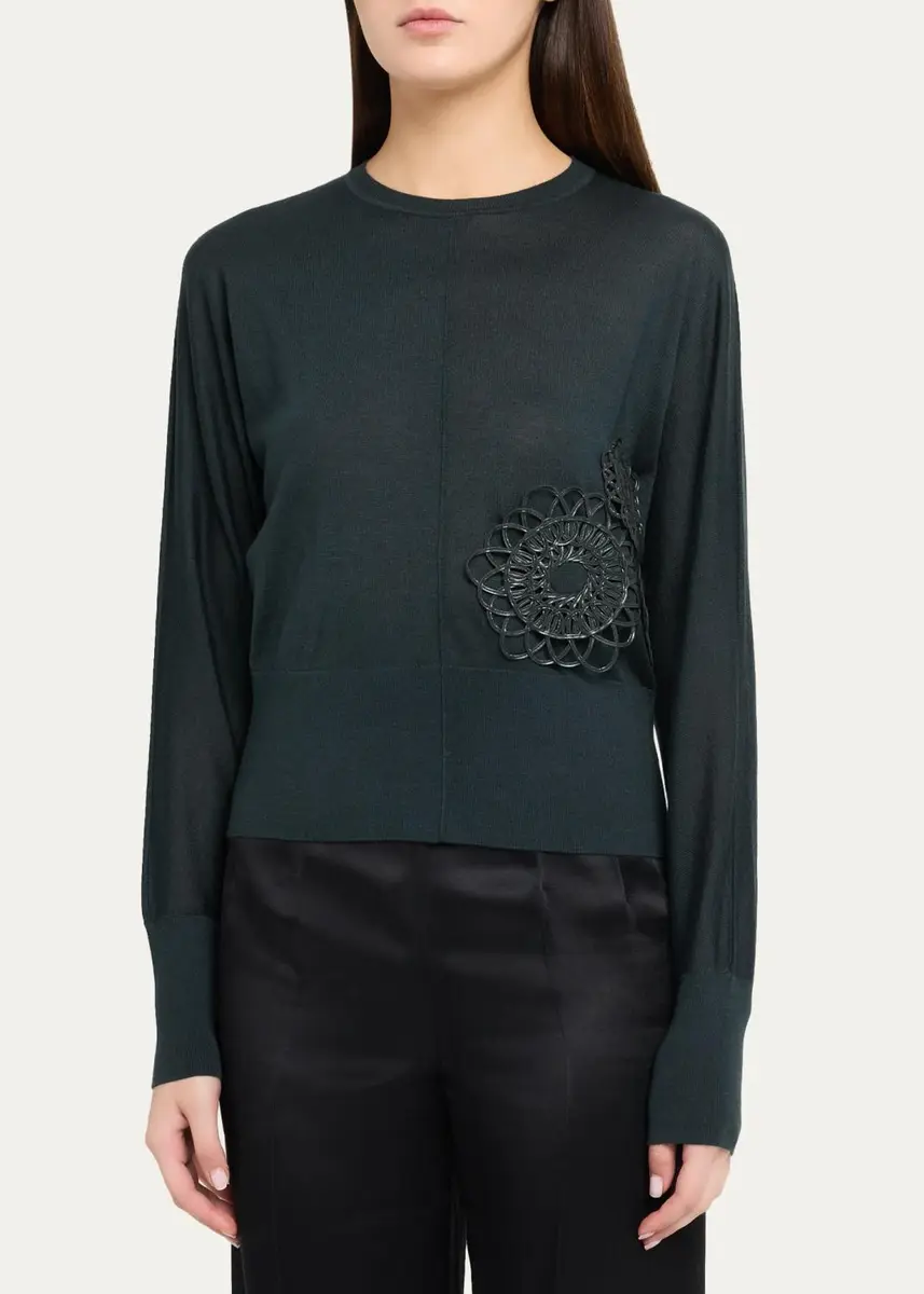 Akris 3D Woven Appliqué Cashmere-Silk Dolman-Sleeve Sweater | Thumbnail 9 Akris 3D Woven Appliqué Cashmere-Silk Dolman-Sleeve Sweater | Thumbnail 9