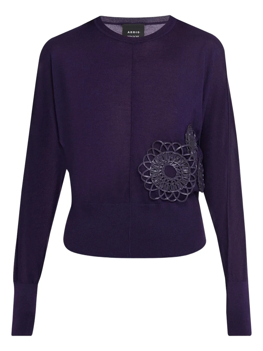 3D Woven Appliqué Cashmere-Silk Dolman-Sleeve Sweater 3D Woven Appliqué Cashmere-Silk Dolman-Sleeve Sweater