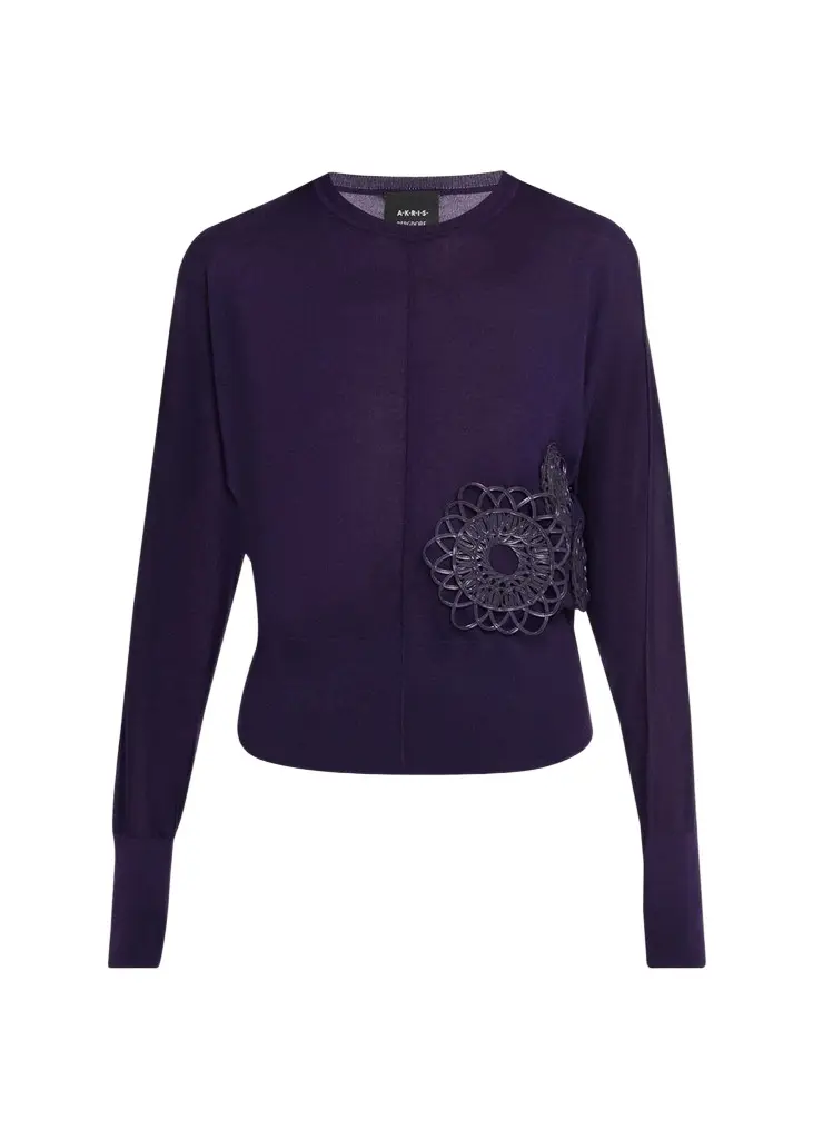 Akris 3D Woven Appliqué Cashmere-Silk Dolman-Sleeve Sweater