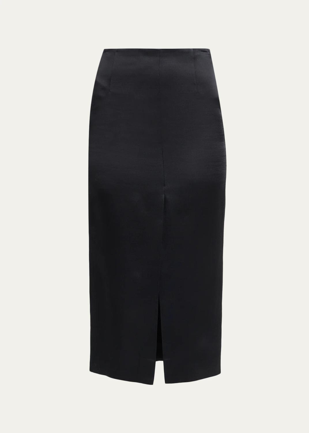 Akris Silk Satin Slit Midi Pencil Skirt