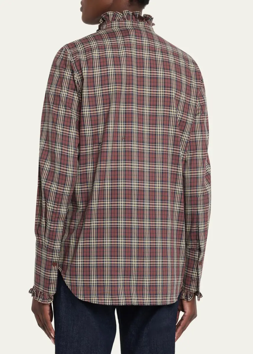 Nili Lotan Elio Ruffle-Trim Cotton Plaid Shirt | Thumbnail 3 Nili Lotan Elio Ruffle-Trim Cotton Plaid Shirt | Thumbnail 3